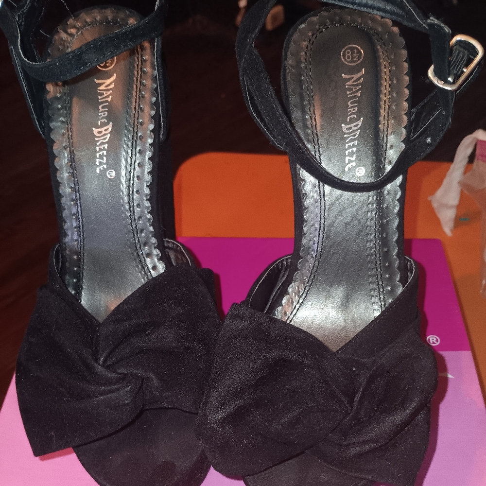 Nature Breeze Black Bow Wedge Heels